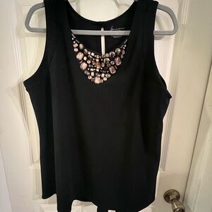 Black Sleeveless Peplum Top with Embellished Neckline